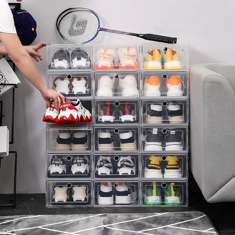 Glossy Stackable Shoe Boxes - Elegant Transparent Shoe Storage Solution